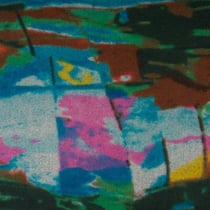 Tissu Caban Laine Motifs abstrait rose et marron sur fond Bleu