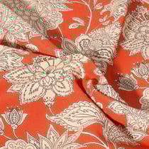 Tissu Coton imprimé Fleuris Shanna sur fond Terre de Sienne - Au mètre