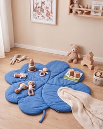 Tapis de Jeu pour Enfants Bleu en Coton Matelassé 110 x 110 cm en Forme de Trèfle Accessoire Chambre Style Moderne