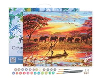 Peinture par Numéro Figured'Art avec Cadre - Coucher de soleil Eléphants - Kit de Loisir Créatif DIY Numéro d'Art - 40x50cm toile tendue sur châssis