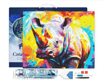 Diamond Painting Broderie Diamant Figured’Art 40x50cm toile tendue sur châssis en bois - diamants carrés - Rhinocéros Coloré Abstrait