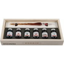 Coffret - 6 encres calligraphie - Plume en verre - Carnet - Herbin