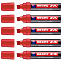Lot de 5 marqueurs permanents - EDDING - Pointe biseau large 4-12 mm - Rouge