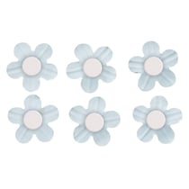 Sticker déco:Fleurs papier av.demi - perle, bleu clair, av.dot adhésif, 20 pces