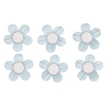 Sticker déco:Fleurs papier av.demi - perle, bleu clair, av.dot adhésif, 20 pces