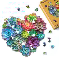 Puzzle 2D en Bois Adulte - Cœur de Succulentes