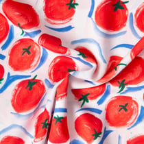 Tissu Viscose imprimé Shaun belles tomates Rouge sur fond Blanc