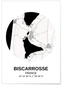 Affiche Carte Biscarrosse | A3 : 29,7x42cm