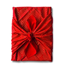 Papier Cadeau Réutilisable Emballage Furoshiki Coton Recyclé : Plume Dorée Rouge Coquelicot(Taille L) 85x85 cm collection monochrome