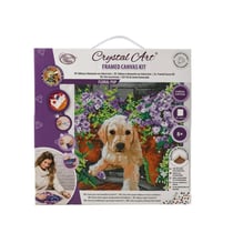 CRYSTAL ART Kit tableau broderie diamant 30x30cm Chien et fleurs