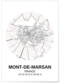 Affiche Carte Mont-de-Marsan | A3 : 29,7x42cm