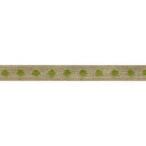 Bobine 25m galon marron Pois Vert en lin 11mm