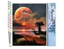 Peinture par Numéro Figured'Art - Ponton et grosse lune - Kit de Loisir Créatif DIY Numéro d'Art Complet - 40x50cm sans châssis en bois