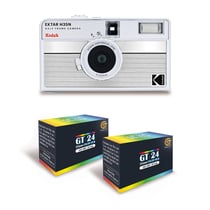 KODAK EKTAR H35N - Caméra Film Demi-Format 35mm Réutilisable, Sans Mise au Point, Légère, Facile à Utiliser - Argent rayé + 2 Pellicules 35mm Couleur 24 Expositions