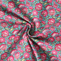 Tissu Coton Cretonne Mirelda fleurs vintage Roses sur fond Bleu