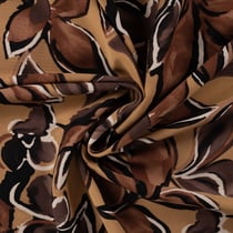 Tissu Viscose twill aquarelle floral Chocolat sur fond Camel