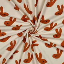 Tissu Jersey Coton Bio Jennifer Bouron lapins Terracotta sur fond Ecru