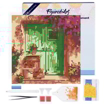 Mini Diamond Painting Broderie Diamant Figured’Art 25x25cm toile tendue sur châssis en bois - diamants ronds - Entrée fleurie