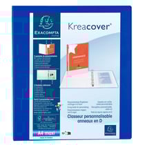 Classeur PP personnalisable Kreacover - 4 anneaux en D 40mm - A4 maxi - Bleu - x 10 - Exacompta