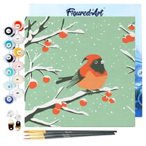 Mini Peinture par Numéros Figured'Art 20x20cm avec cadre Oiseau Rouge d'Hiver - Petit Format