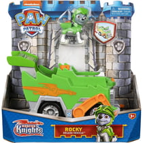 Pat patrouille knights rescue : rocky et son camion poubelle - figurine chien - vehicule de luxe - paw patrol - spin master - 20135921