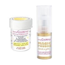 Colorant alimentaire en poudre jaune pastel + Poudre alimentaire irisée dorée