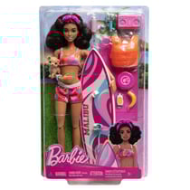 Coffret surf barbie - poupée surfeuse, chiot et accessoires de plage - mattel - hpl69