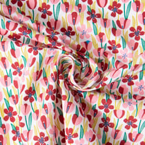 Tissu Coton imprimé Arty Gigi champs fleurs Rose et Marron sur fond Blanc