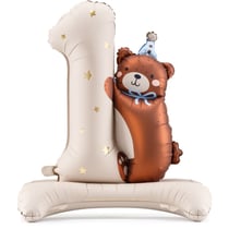 Ballon Aluminium Hélium Géant Chiffre 1 avec Ourson   100 cm
