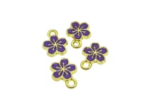 6 Breloques petite fleur émaillée 11*9mm doré et violet