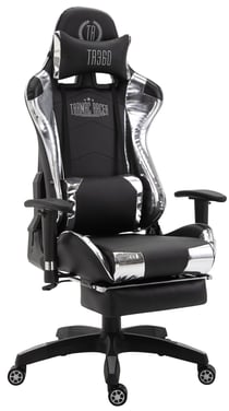 Chaise de bureau Racing Turbo avec repose-pieds brillant noir et blanc