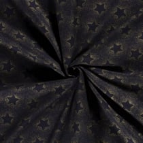 Tissu Popeline de Coton Santa étoiles dorées sur fond Bleu marine