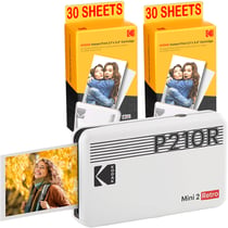 KODAK Pack Mini Imprimante P210 Retro 2 + Cartouche et papier pour 60 photos - Imprimante Connectée Bluetooth - Photos format CB 5,3 x 8,6 cm - Batterie Lithium - Sublimation Thermique 4Pass