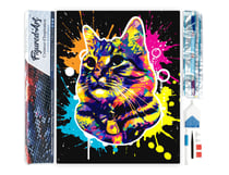 Diamond Painting Broderie Diamant Figured’Art 40x50cm toile entière roulée avec diamants carrés - Chat Splash Pop Art