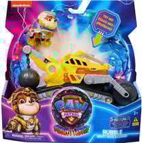 La super pat patrouille le film : ruben et tractopelle son et lumiere - figurine chien - vehicule de luxe - paw patrol the mighty movie