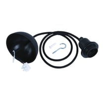 Douille lampe,lampe suspend.p.douilleE27, noir, 100cm, av. anneau fileté, 1 pce.