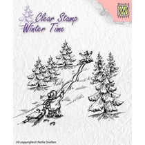 Tampon transparent scrapbooking Nellie's choice SAPIN ENFANT LUGE 003