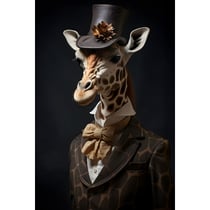 Tableau sur toile Girafe élégante avec chapeau haut-de-forme 45x65 cm