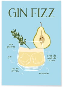 Affiche Cocktail Gin Fizz 2 | A3 : 29,7x42cm