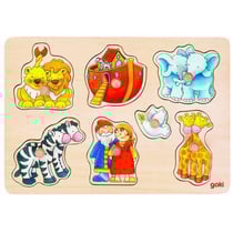 Puzzle en bois arche de noe 7 pieces - goki - puzzle a encastrer avec boutons - 57533