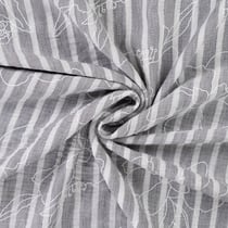 Tissu Aspect Lin rayures et fleurs sur fond Gris