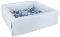 Piscine à balles carrée avec 200 balles - bleu (pastel)/perle, transparent, bleu clair, argent