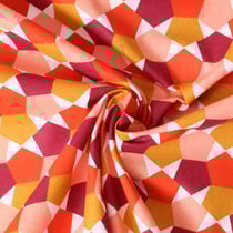 Tissu Popeline de Coton Nora cubes imbriqués Bordeaux sur fond Blanc