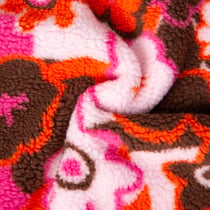 Tissu Fausse fourrure Teddy Sherpa tapis de fleurs sur fond Marron chocolat