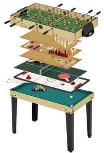 Table de jeux 10 en 1 - Baby-Foot - Billard - Ping Pong - Hockey - Bowling - Cartes - Structure Bois - Accessoires Inclus
