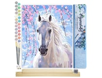 Peinture par Numéro Figured'Art - Cheval et Fleurs blanches - Kit de Loisir Créatif DIY Numéro d'Art Complet - 40x50cm toile roulée + châssis en bois à monter