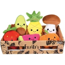 Fruity 's cagette de 6 peluches toutes douces fruits et légumes +/- 17 cm