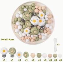 Lot de 38 perles en silicone assorties Attache tétine bracelet porte clefs MARGUERITTE KAKI BEIGE 9790