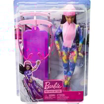 Barbie sport d'hiver : barbie et sa luge + 1 accessoires - poupee mannequin - mattel - hgm74