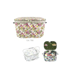 Boîte à couture 21x31x17,5cm fleurs brodées écrues
